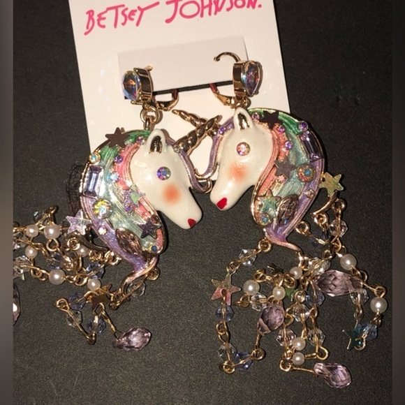 Betsey johnson unicorn tassel dangling gemstone chandelier earrings new‎ - Picture 9 of 15